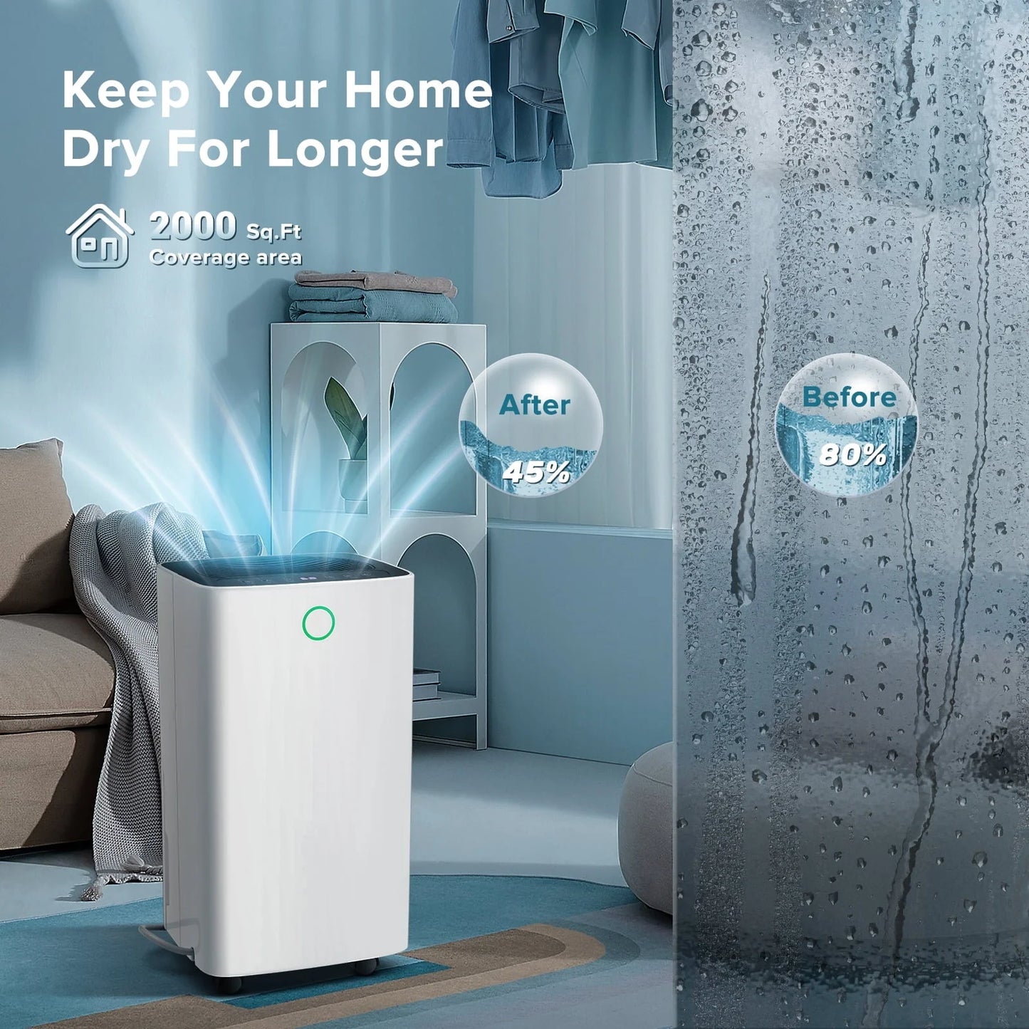 KISSAIR 30 Pint Dehumidifiers, 1000 Sq. Ft Dehumidifier with Drain Hose, 0.53 Gallon Water Tank, 3 Operation Modes, 24H Timer, Portable Dehumidifier for Basement/Bathroom/Laundry Room