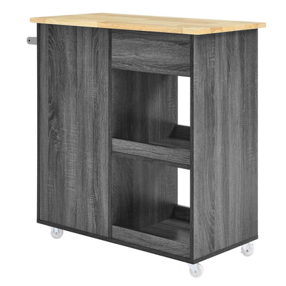 Culinary Rolling Kitchen Cart with Storage in Charcoal Natural - 3 Tiers Kitchen Island on Wheels with Towel Bar, Functional as a Coffee Station, Bar Cabinet or Butcher Block Island