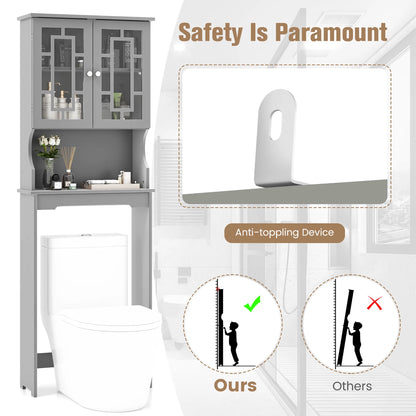 Gymax Grey Bathroom Over The Toilet Space Saver Storage Cabinet Organizer Shelf
