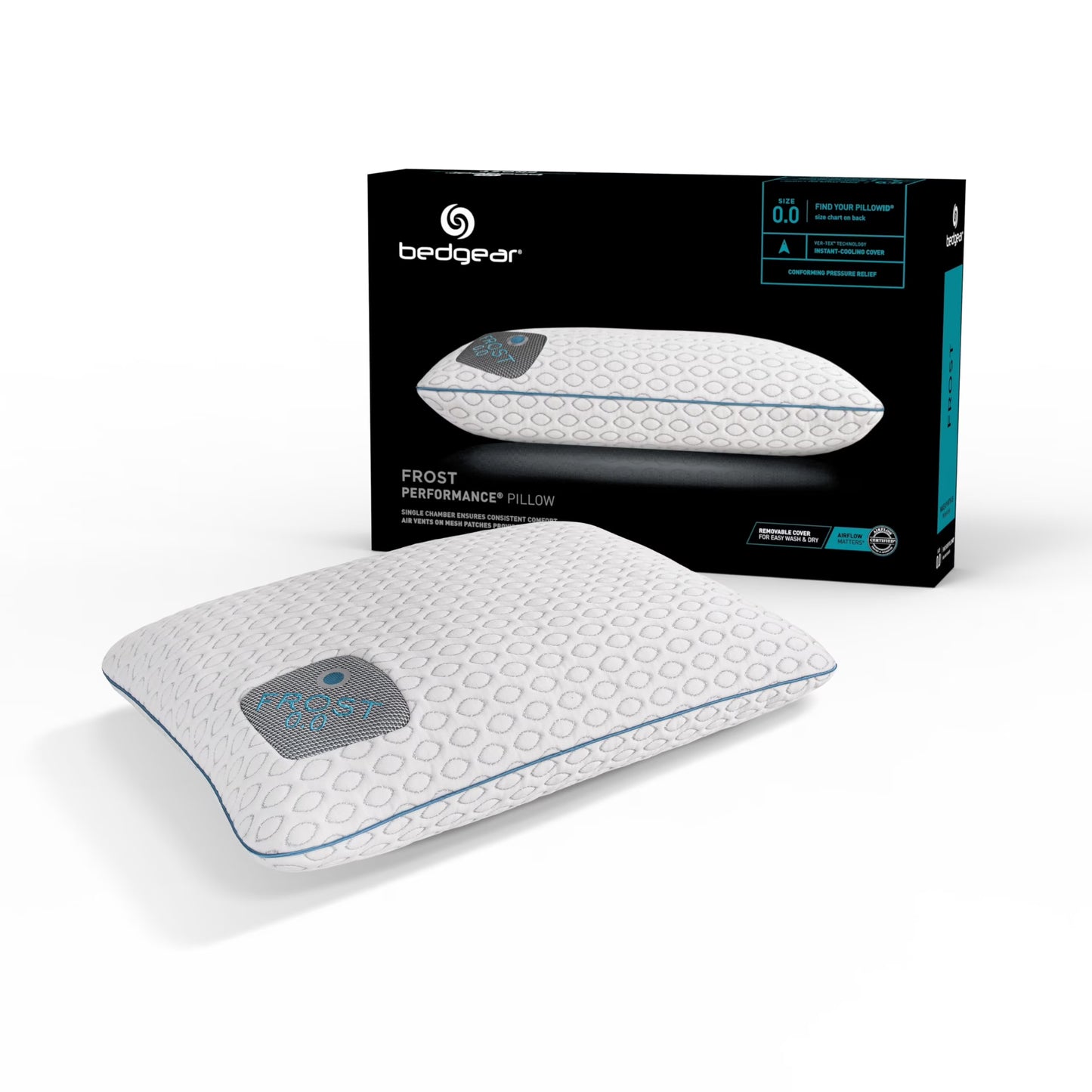 Bedgear Frost Performance Pillow - Size 3.0 - Cooling Bed Pillow for Hot Sleepers - Medium Firmness Pillow for All Sleep Positions, Hypoallergenic, Washable & Removable Cover