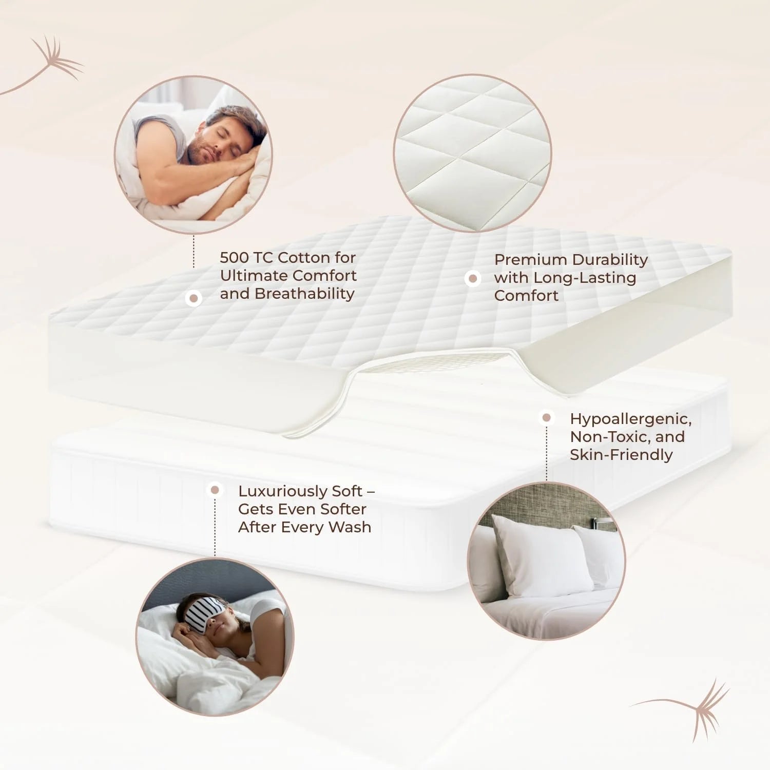 Whisper Organics 100% Cotton Organic Mattress Protector, 500TC Mattress Pad, Twin size, White