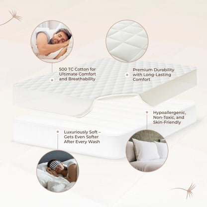 Whisper Organics 100% Cotton Organic Mattress Protector, 500TC Mattress Pad, Twin size, White