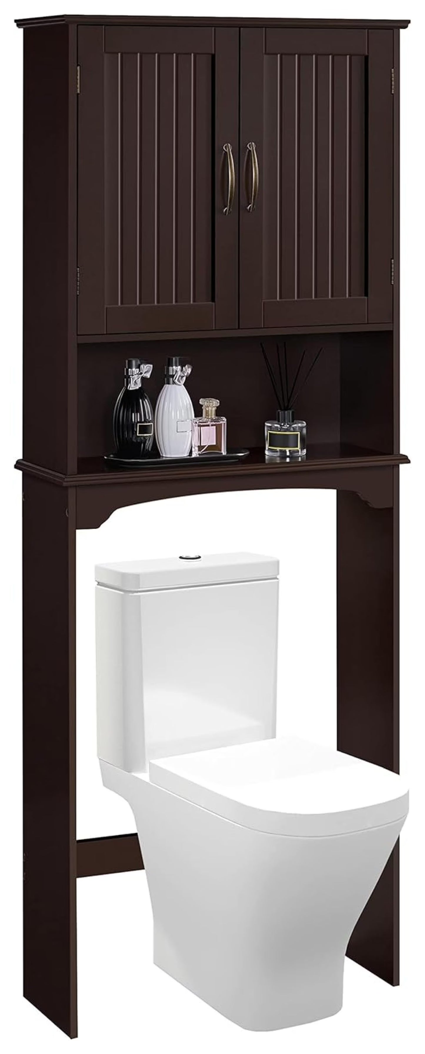 Over The Toilet Storage, Bathroom Storage Organizer with 2 Doors and Adjustable Shelf, L24.5xW9xH66 Inches, Gray