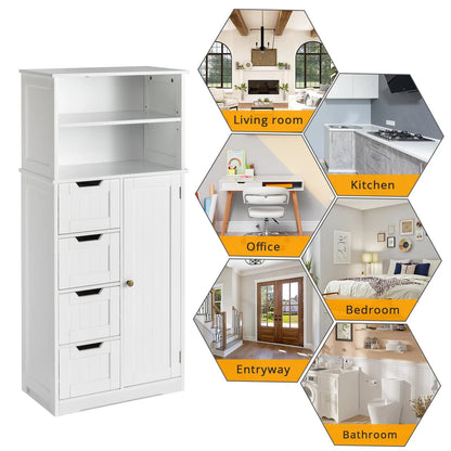 Ktaxon Freestanding Bathroom Floor Cabinet, Multipurpose Storage Cabinet with 4 Drawers, 1 Cupboard & Adjustable Shelves for Kitchen Living Room Bedroom, White