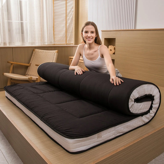 Mattress, Padded Japanese Floor Mattress Quilted Bed Mattress Topper, Extra Thick Folding Sleeping Pad, Black, Twin