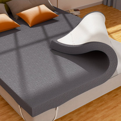 New Thickened Quilted Latex Layer High Resilience Zero Pressure Mattress Topper, Foldable 3D Edge Support, Memory High Resilience Latex Thickened Knitted Breathable Non-slip Pad Foldable
