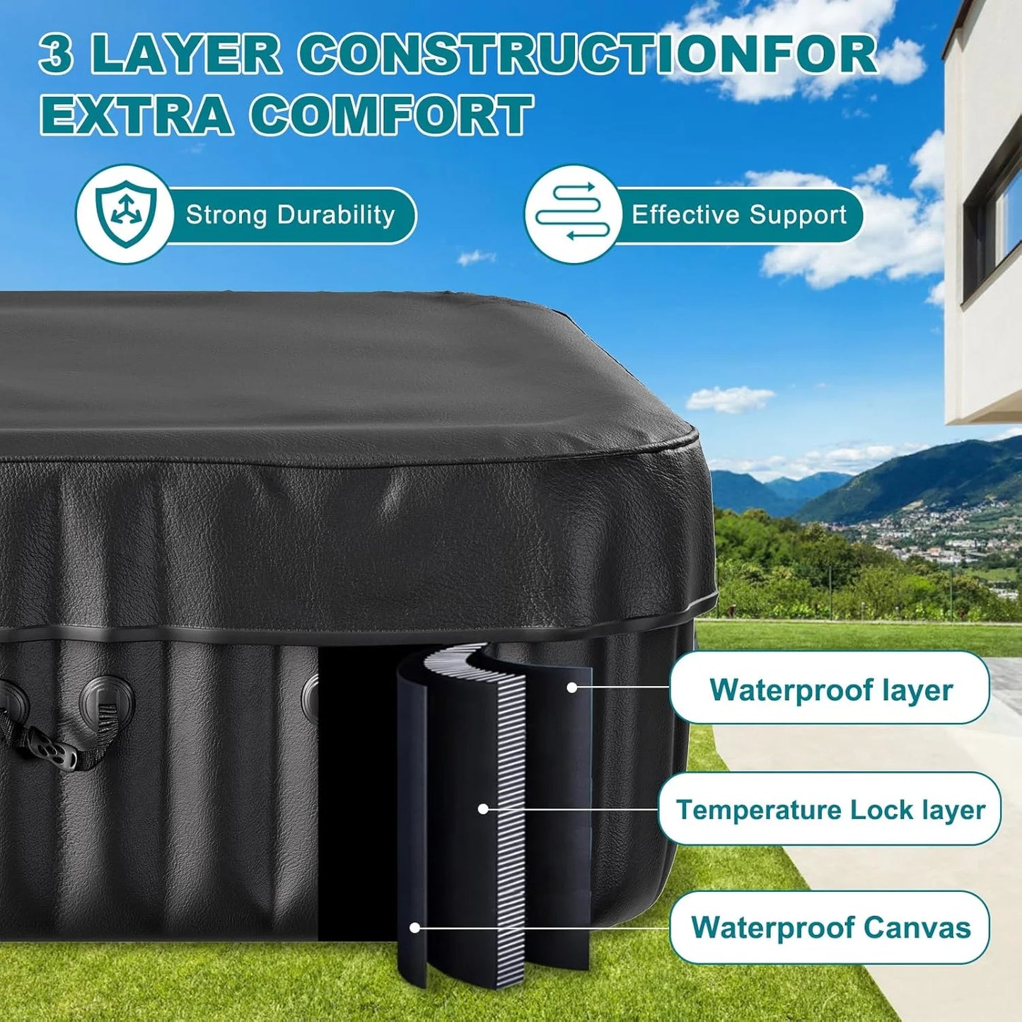 73" X 73" X 25" Inflatable Hot Tub for 4-6 Person Square, 240 Gallon Large Portable Hottub Spa with 130 Bubble Air Jets, Blow Up Spa Bathtub with LED Control Panel, 2 Filter, Temperature up to 104° F