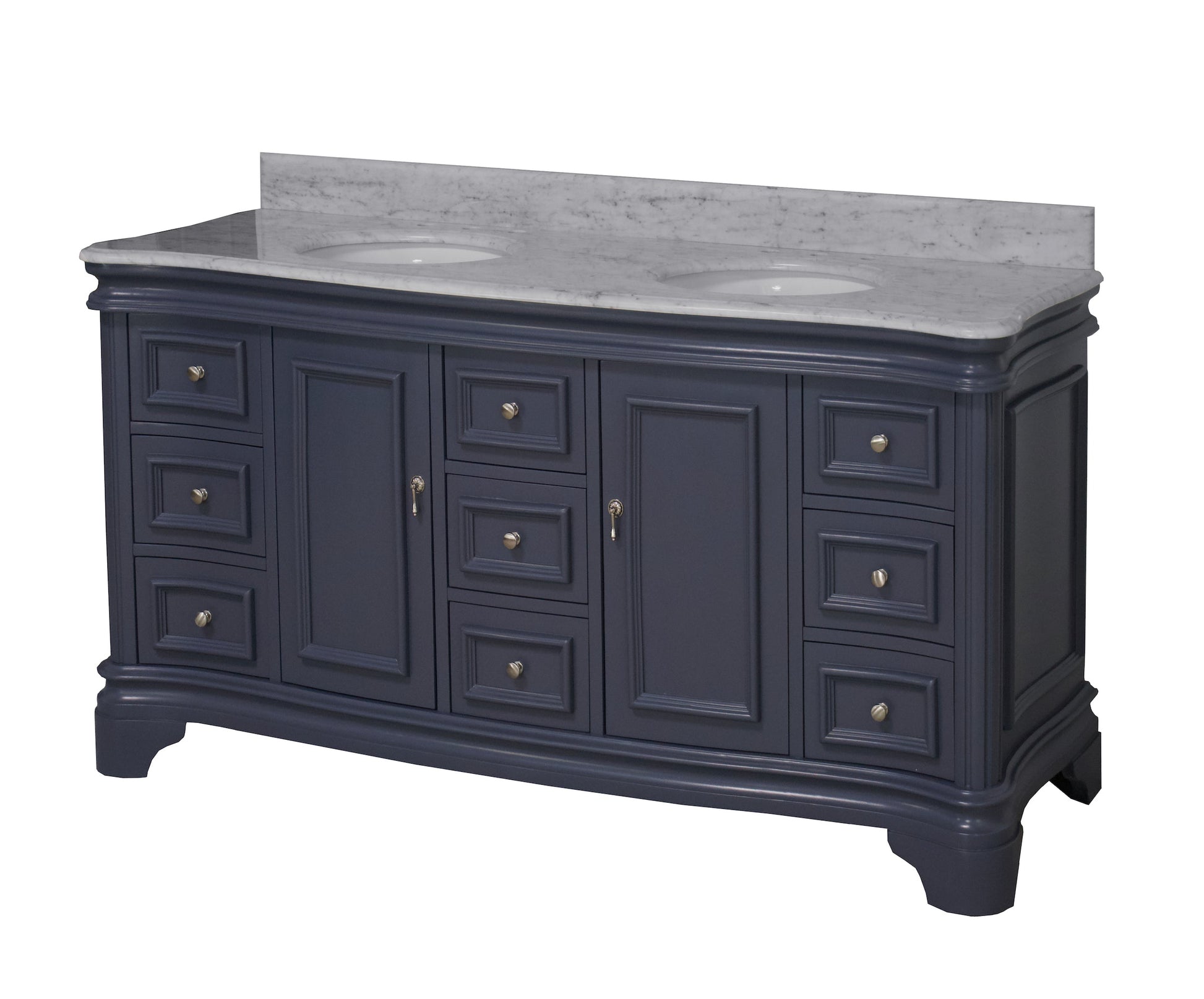 Katherine 72" Double Bathroom Vanity with White Cabinet and Carrara Marble Top