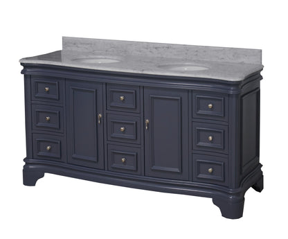 Katherine 72" Double Bathroom Vanity with White Cabinet and Carrara Marble Top