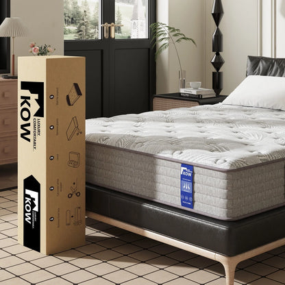 KOW® 12 inch Hybrid Mattress, Full Size Medium Firm innerspring Mattress in a Box, with 3 Layer Premium Foam and Pocket Springs,