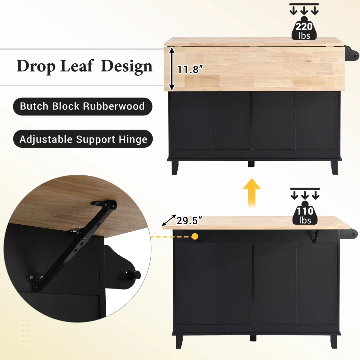 3 Pieces Farmhouse Style Kitchen Island Set with 2 Dining Stools, Kitchen Island with Adjustable Shelf, 4 Drawers, 2-Door Cabinet, Towel Rack & Rubber Wood Tabletop, Blue