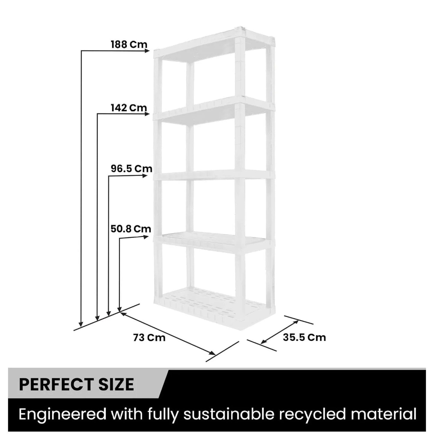 Oskar 5 Tier Plastic Shelves - Bathroom, Kitchen, Garage Storage - Heavy Duty, Stackable, No Tools, White 5-Tier-Small White