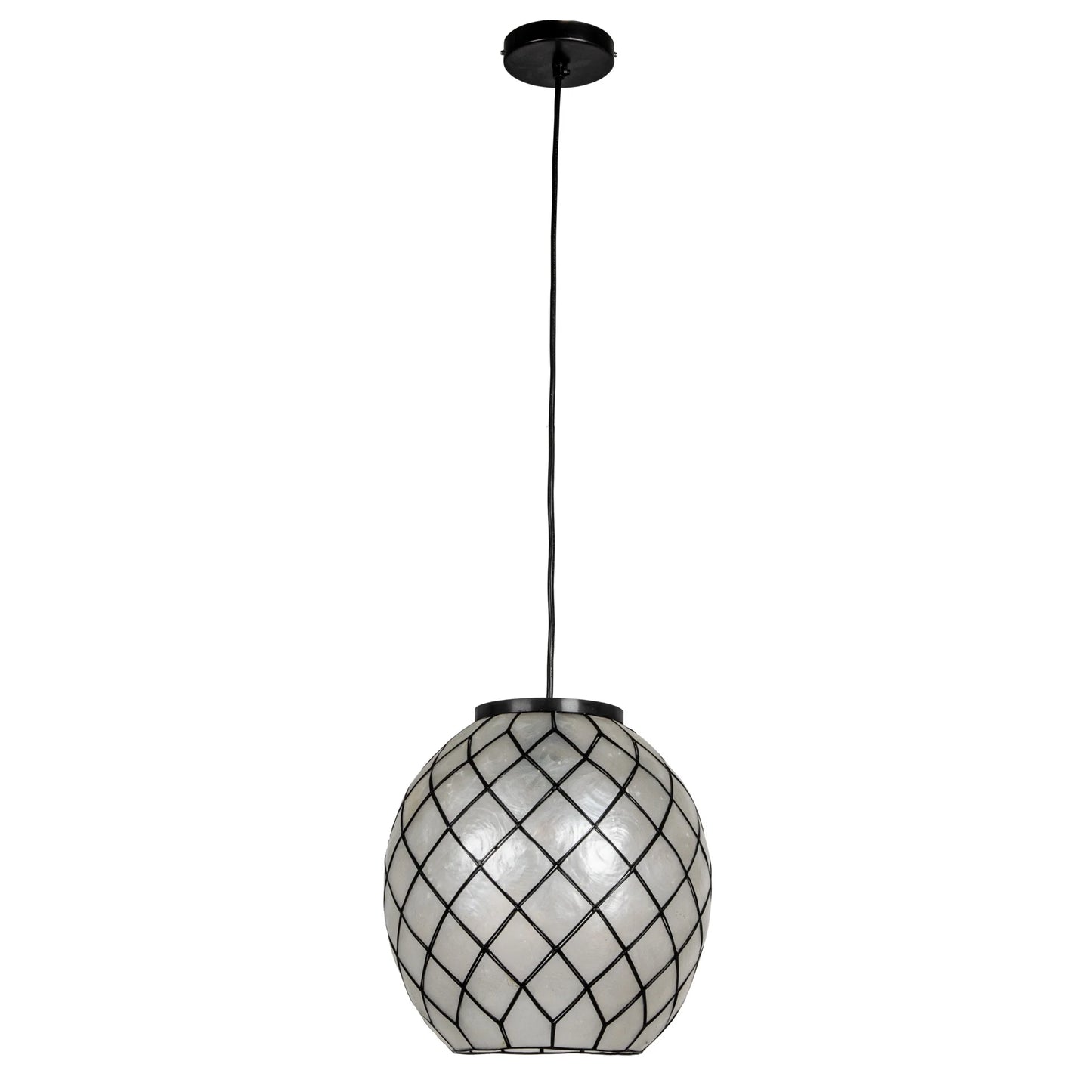 Robert Stevenson Lighting Marina Natural Capiz and Metal Orb Pendant Ceiling Light, Natural and Black