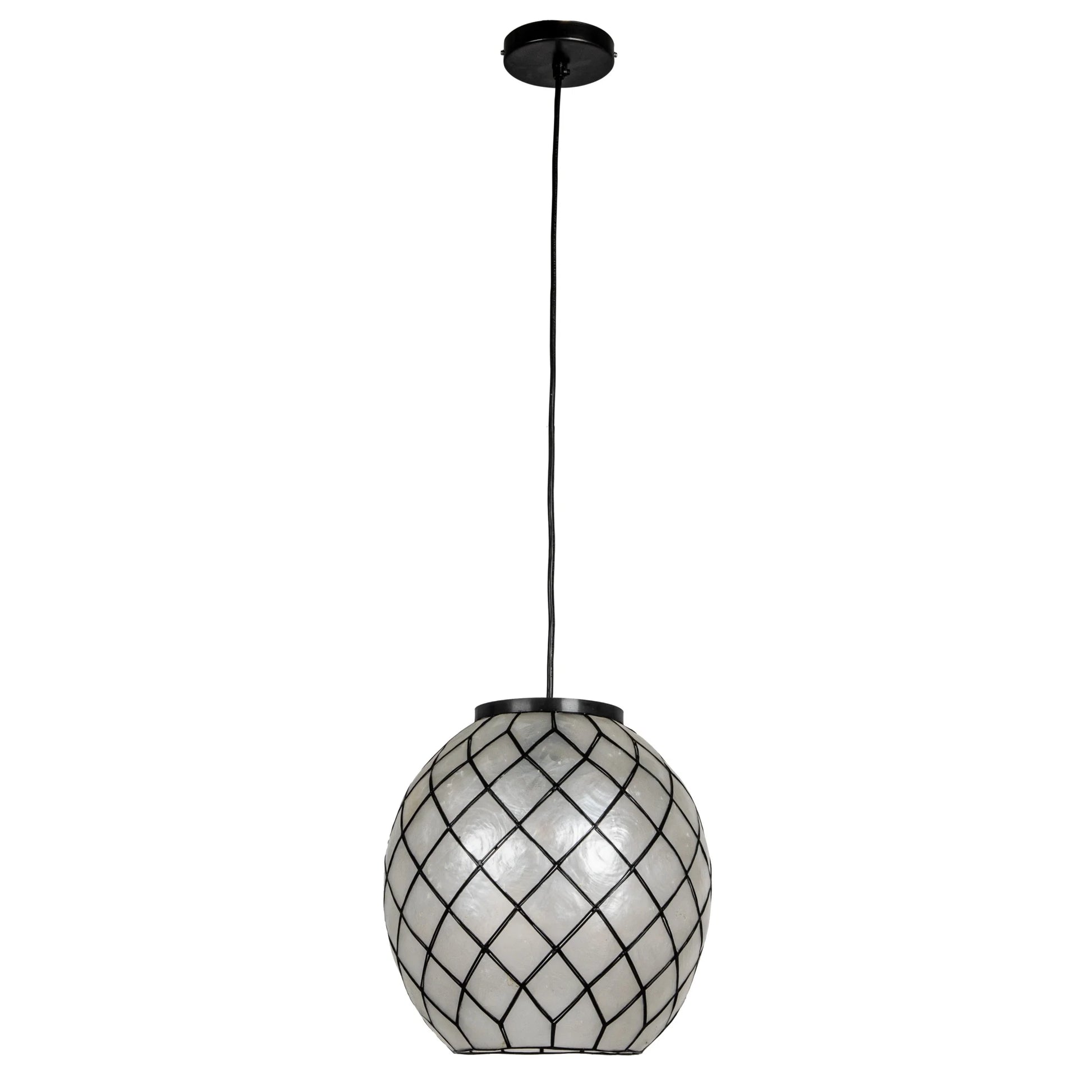 Robert Stevenson Lighting Marina Natural Capiz and Metal Orb Pendant Ceiling Light, Natural and Black