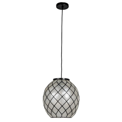 Robert Stevenson Lighting Marina Natural Capiz and Metal Orb Pendant Ceiling Light, Natural and Black