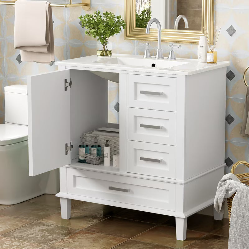 Duxelifin 30" Bathroom Vanity with Sink, Modern bathroom sink cabinet with Soft-Close storage Drawers, Freestanding Vanity with Ceramic Top (Green)