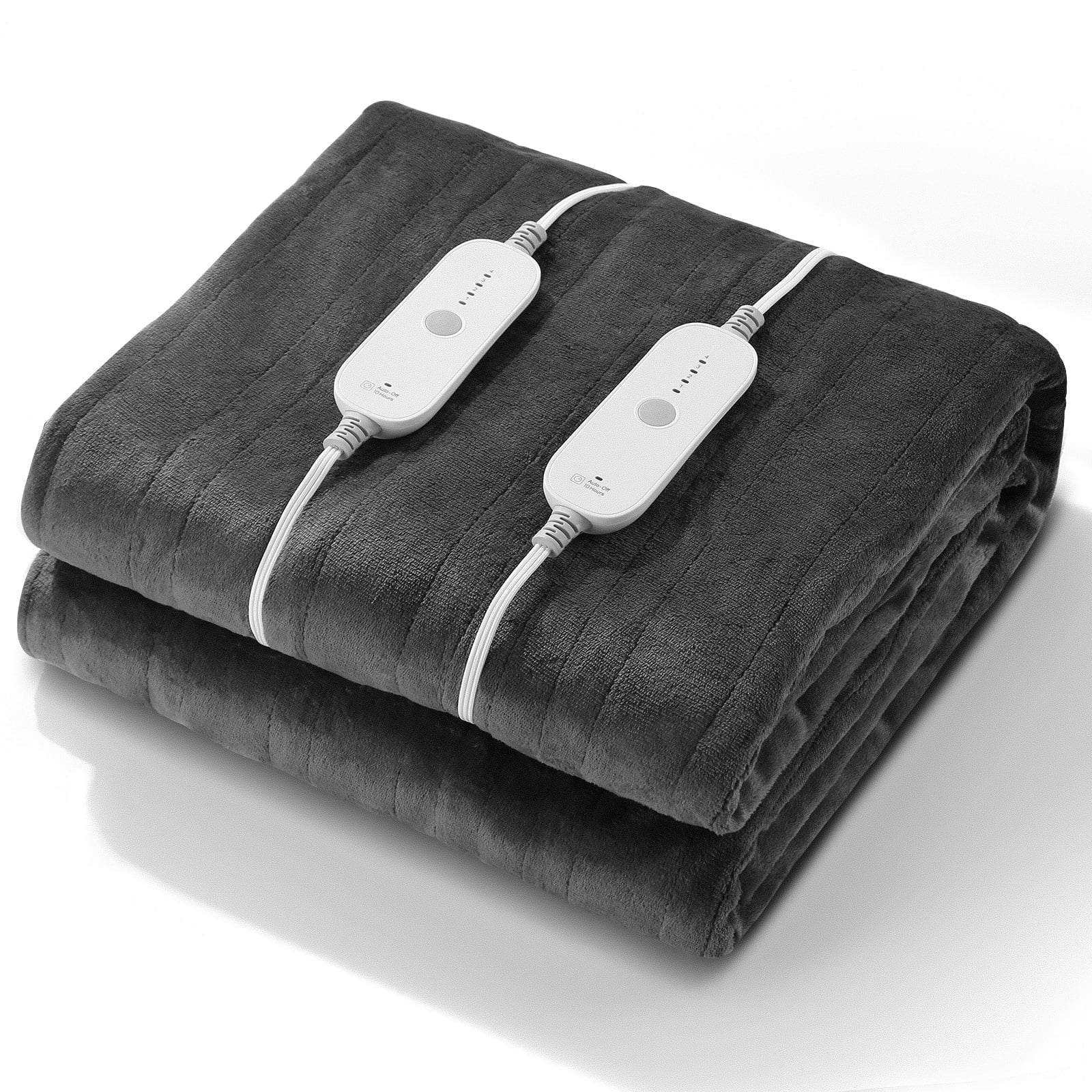 MaxKare Electric Heated Blanket Queen Size 84" x 90" with 2 Separate Controllers, 4 Heating Levels & 10H Auto-off, Machine Washable-Deep Grey