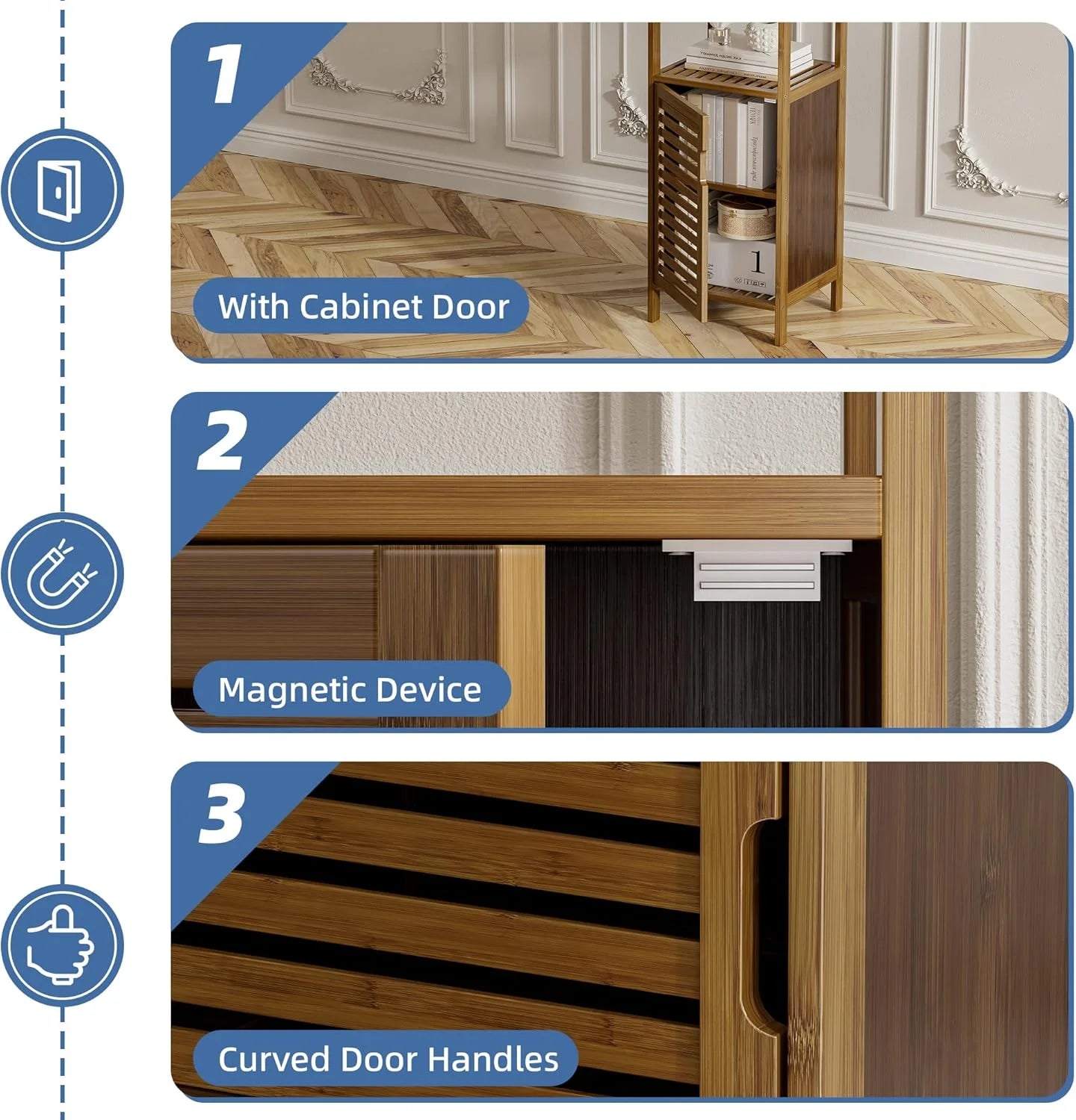 Bathroom Cabinet, Bamboo Floor Cabinet Free Standing, 4 Tier Sofa Side Storage Cupboard for Living Room Kitchen Bedroom