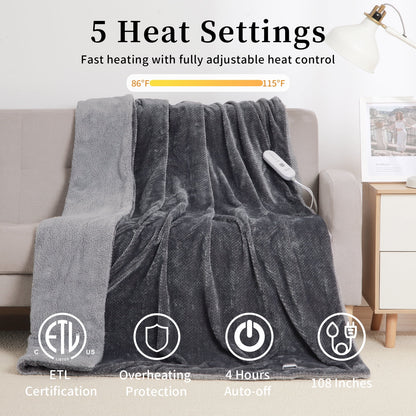 GAOMON Electric Heated Blanket King Size with Dual Control - Sherpa Throw Blanket with 4 Fast Heating Levels & 10 Hours Auto Off, Machine Washable, ETL Certified, Gray