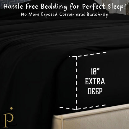 PRATYUX Split Queen 7-PC Bed Sheet Set (4-Pillowcases) 400-Thread Count 100% Egyptian Cotton Soft Breathable, 18" Deep Pockets - Black
