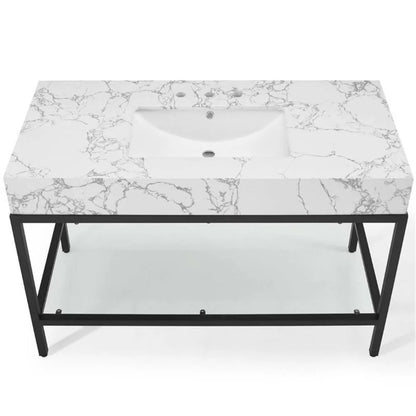 Modway Kingsley 50" Black Stainless Steel Bathroom Vanity in Black White