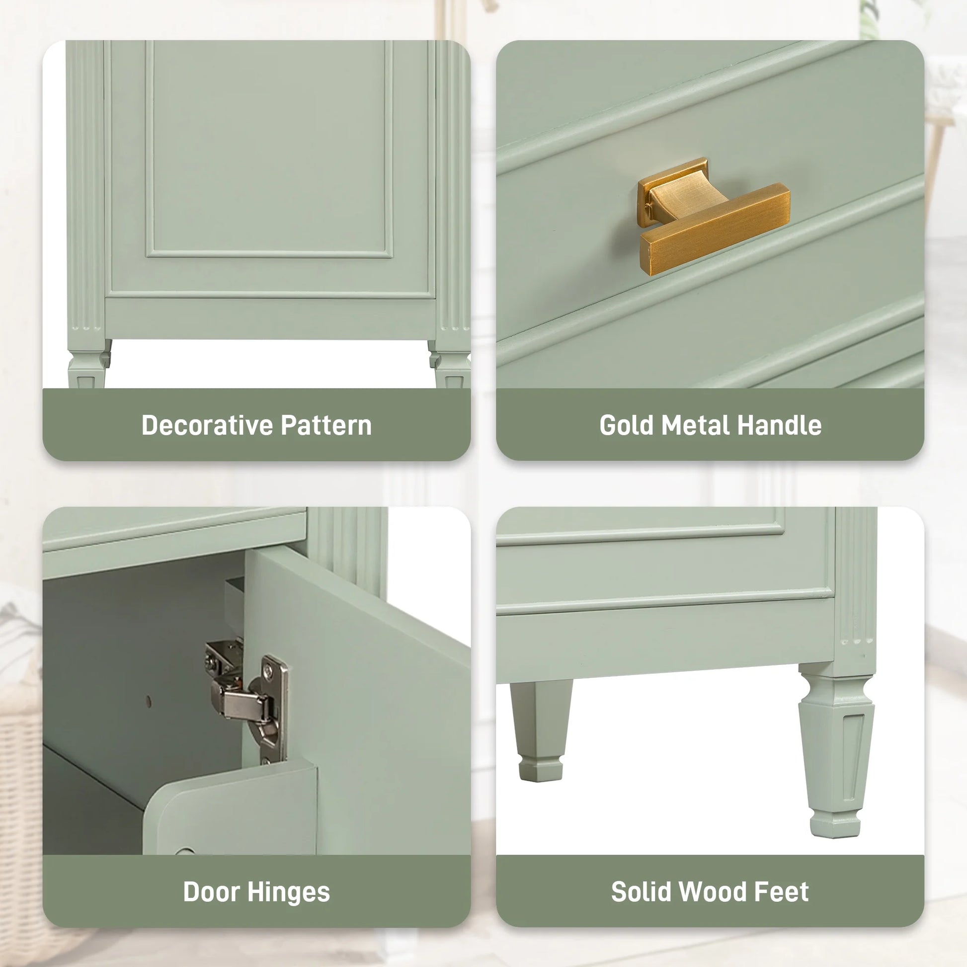 Euroco 20" Bathroom Vanity with Integrated Ceramic Sink, Soft-Close Hinges and Drawer Storage, Solid Wood Legs