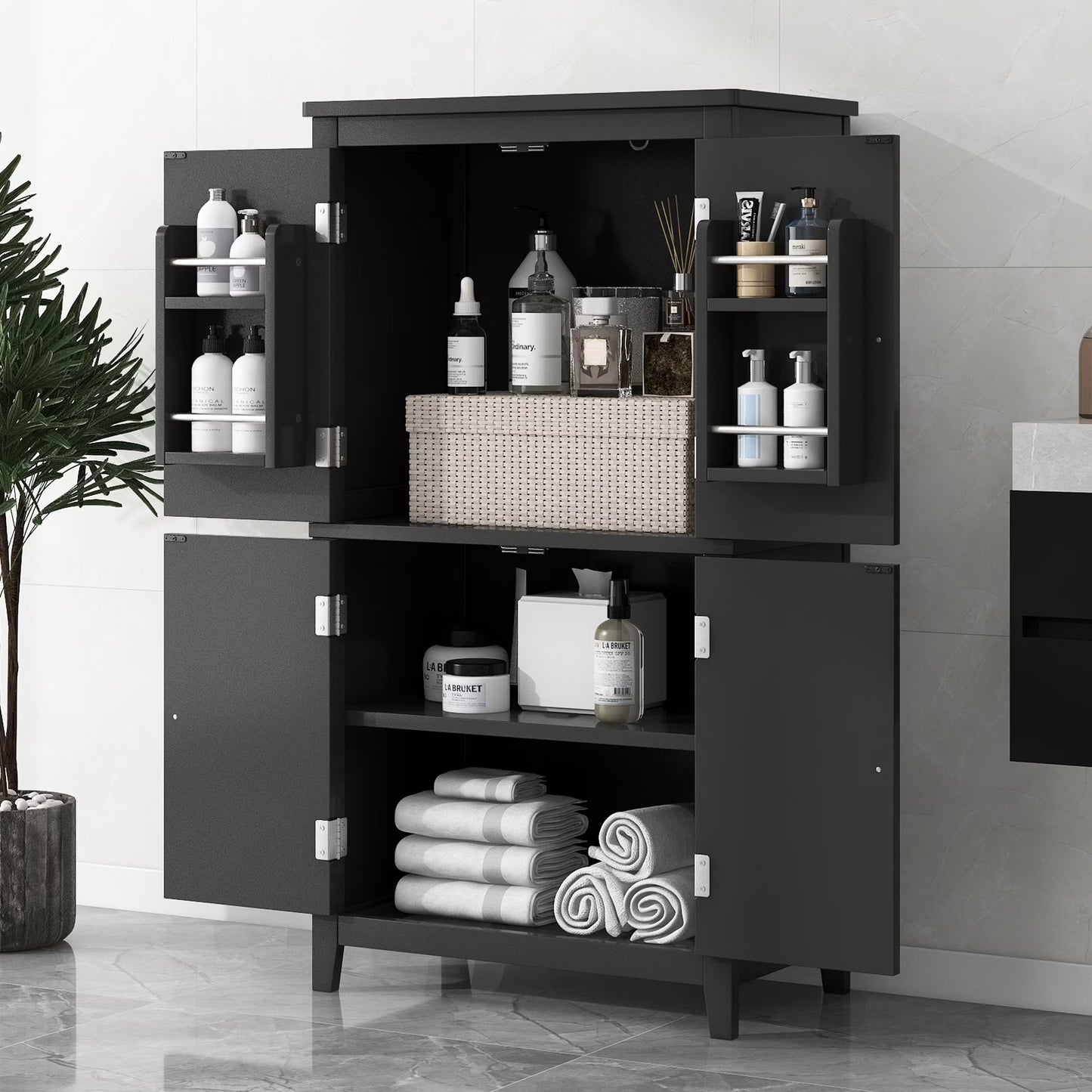Bellemave Bathroom Floor Storage Cabinet with 4 Doors and Adjustable Shelf Freestanding Cabinet Multifunctional Small Storage Organizer for Living Room 23.6°?x 11.8°?x 43.3°?(White, 4 Doors)