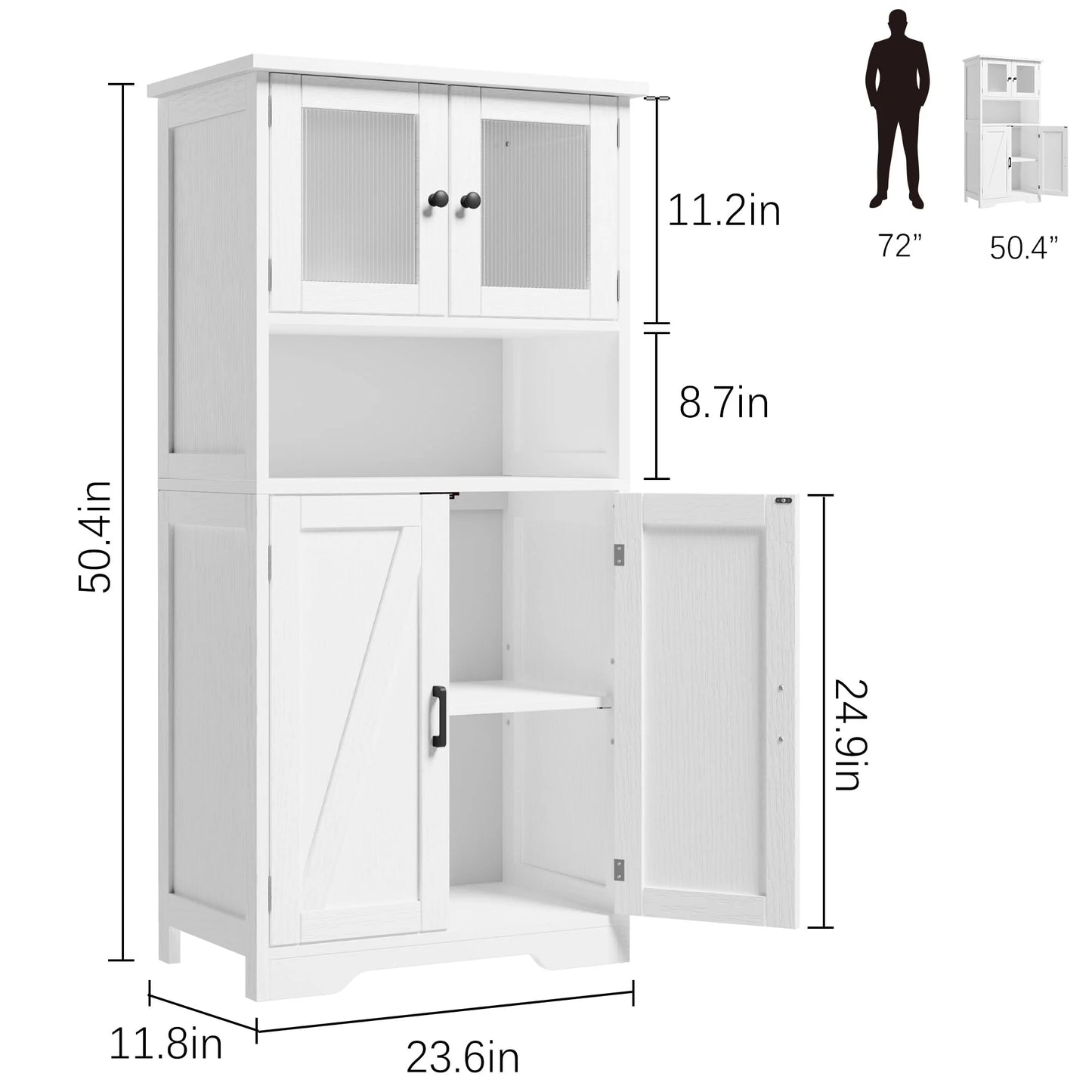 AOILE Farmhouse Bathroom Storage Cabinet with Glass Doors & Adjustable Shelves, Freestanding Kitchen Pantry Cabinet