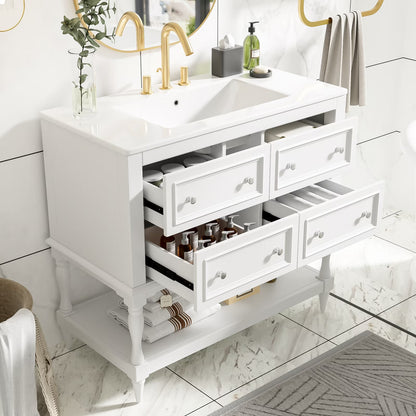 Harper & Bright Designs 36" Bathroom Vanity with Sink, Bathroom Storage Cabinet with Drawers, Single Sink Bathroom Vanity, Beige