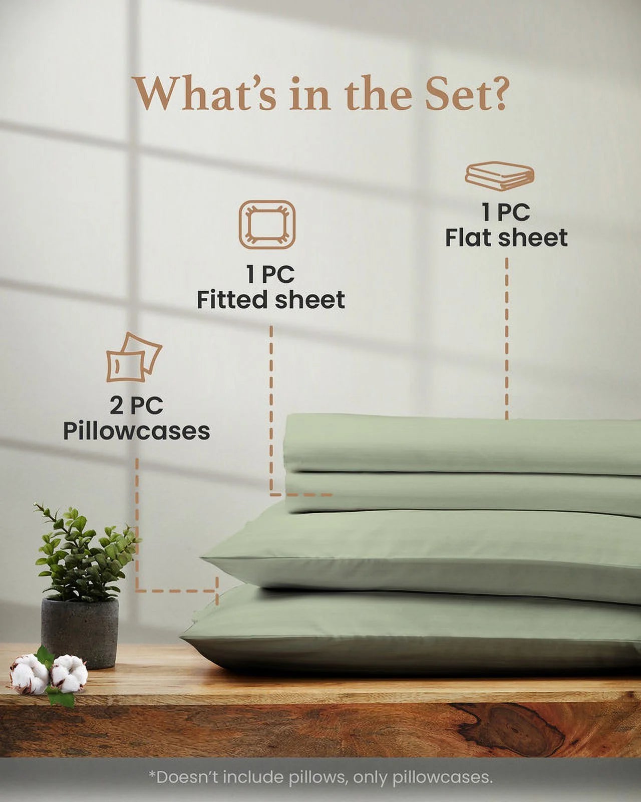 Good Sleep Bedding 100% Egyptian Cotton Split King Sheets, Luxury 1000 Thread Count 5 Piece Sheets & Pillowcases Set - Sage