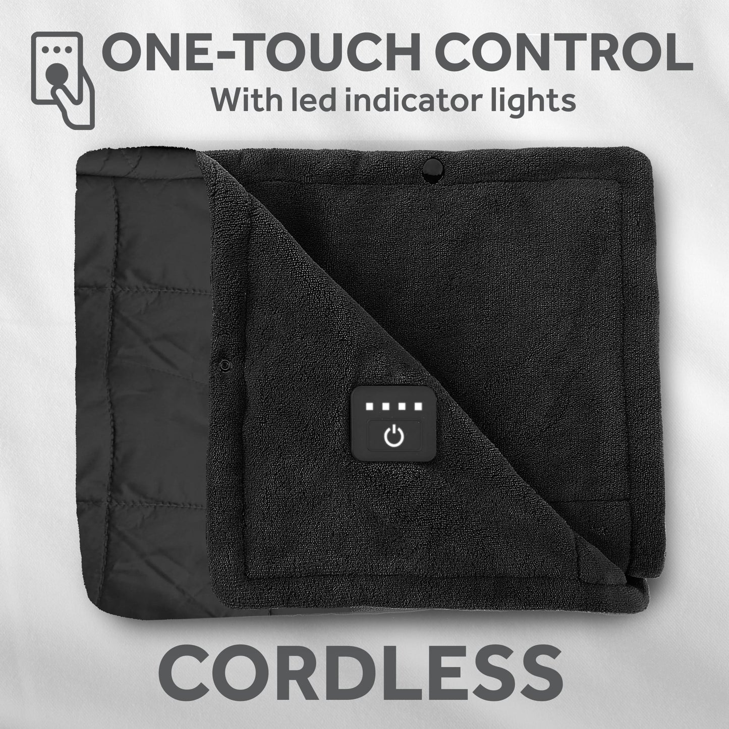 Sunbeam On-the-Go Cordless Heated Throw Blanket with Hood Black Nylon/Microplush 50x66
