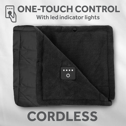 Sunbeam On-the-Go Cordless Heated Throw Blanket with Hood Black Nylon/Microplush 50x66
