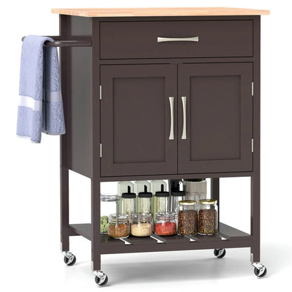 Topcobe Rolling Kitchen Island Cart with Drawer and Towel Rack, Modern Furniture for Living Room, Bedroom-Brown