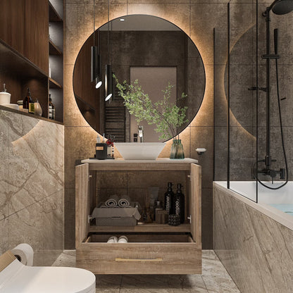 FUFU& GAGA Gleaming Vanity Set Ceramic Basin and LED Mirror Cabinet Combo Bathroom Vanity Only