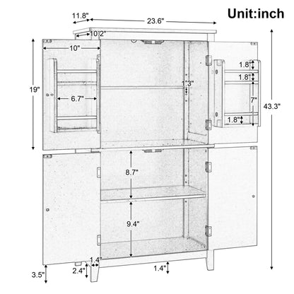 Bellemave Bathroom Floor Storage Cabinet with 4 Doors and Adjustable Shelf Freestanding Cabinet Multifunctional Small Storage Organizer for Living Room 23.6°?x 11.8°?x 43.3°?(White, 4 Doors)