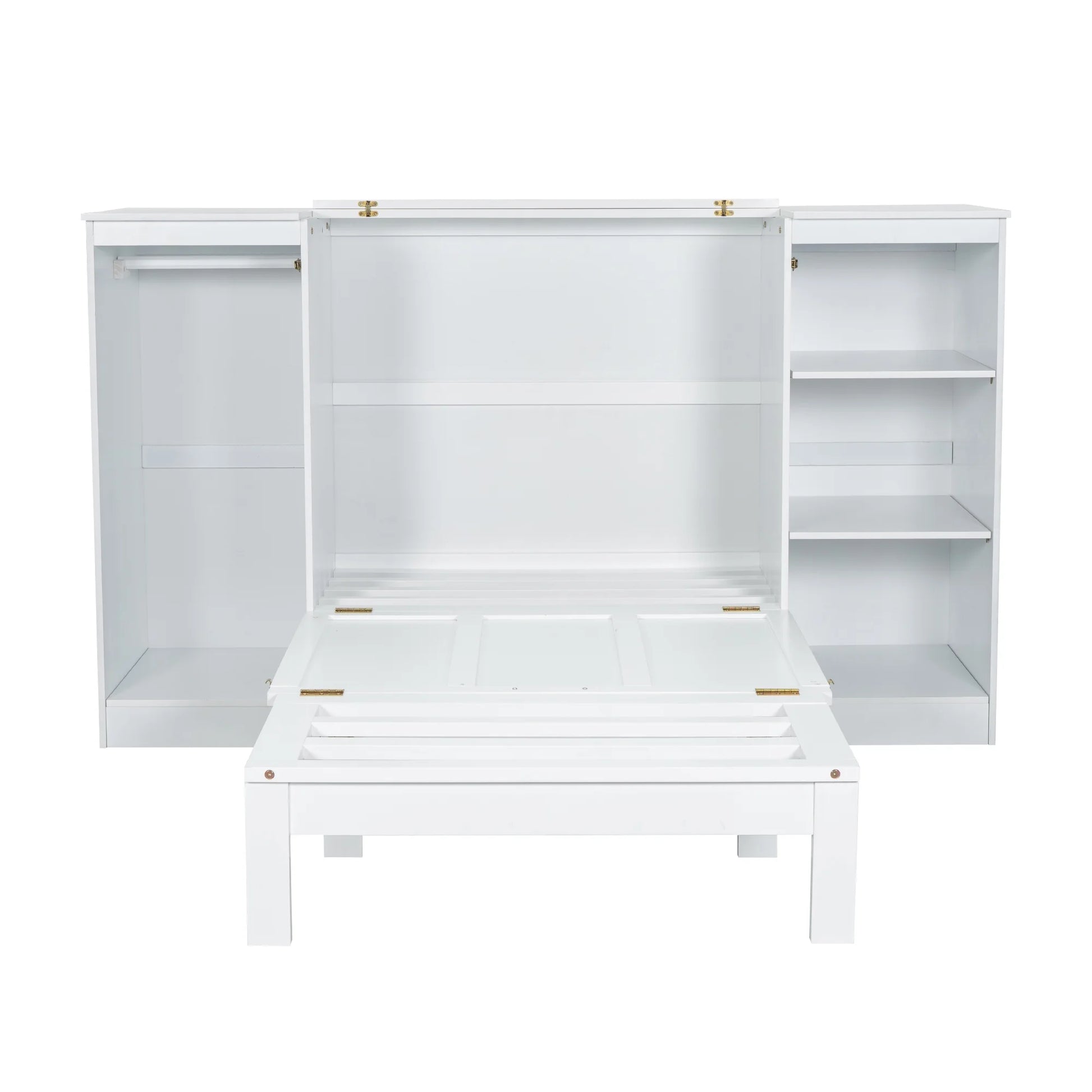 Euroco Wood Twin Size Murphy Bed with Wardrobe and Shelves for Kids Teens Living Room