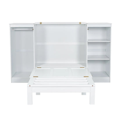 Euroco Wood Twin Size Murphy Bed with Wardrobe and Shelves for Kids Teens Living Room