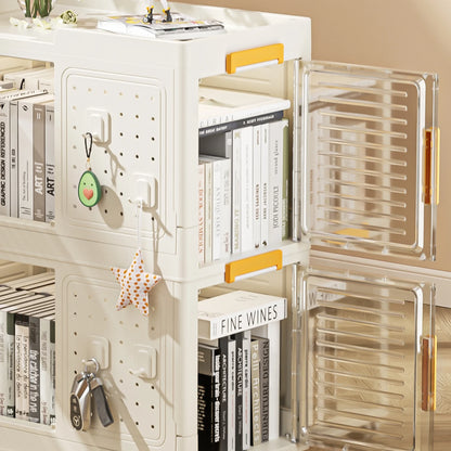 4-Tier Narrow Rolling Storage Cart with 8 Doors & Movable Wheels - Compact Bathroom & Kitchen Organizer for Small Spaces, Cream
