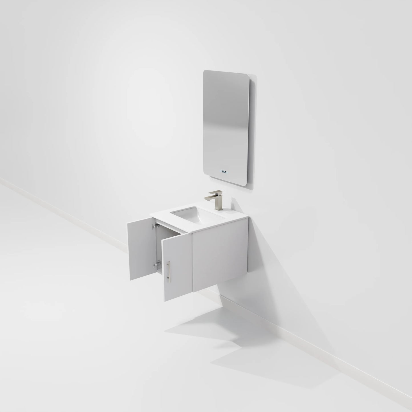 Geneva 24 in W x in D Glossy White Single Bath Vanity Cultured Marble Countertop, 18 in Mirror and Faucet Set