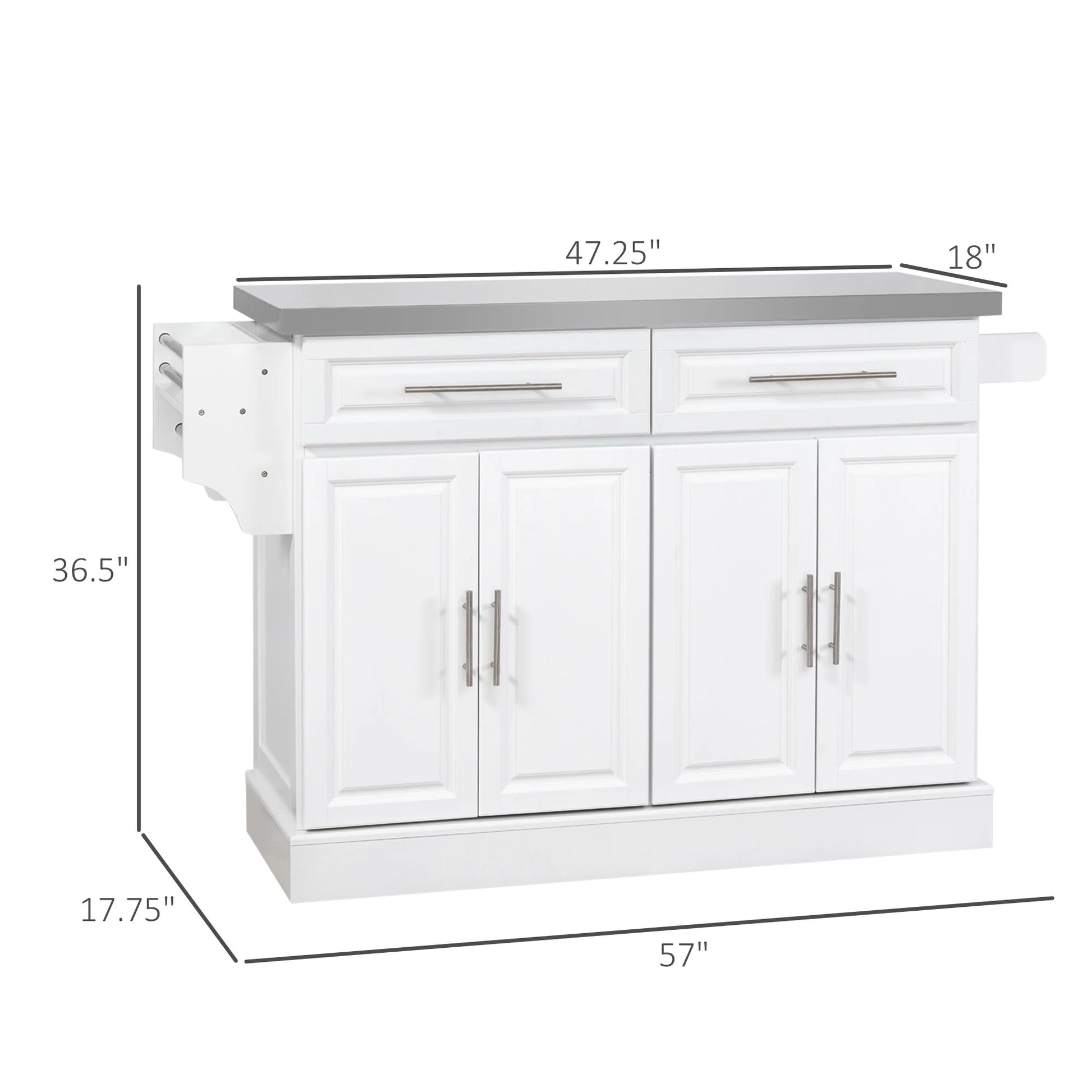 HOMCOM Multi-functional Rolling Kitchen Island Cart with Cabinets and Drawers, Portable Kitchen Storage Cabinet with Spice Rack, Towel Rack, Knife Rack, Steel Top