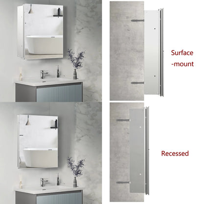 FUMANGO Aluminum Bathroom Medicine Cabinet, 24" x 24", firm and durable, waterproof and rust-proof, recessed or surface mounted,,Assembly required