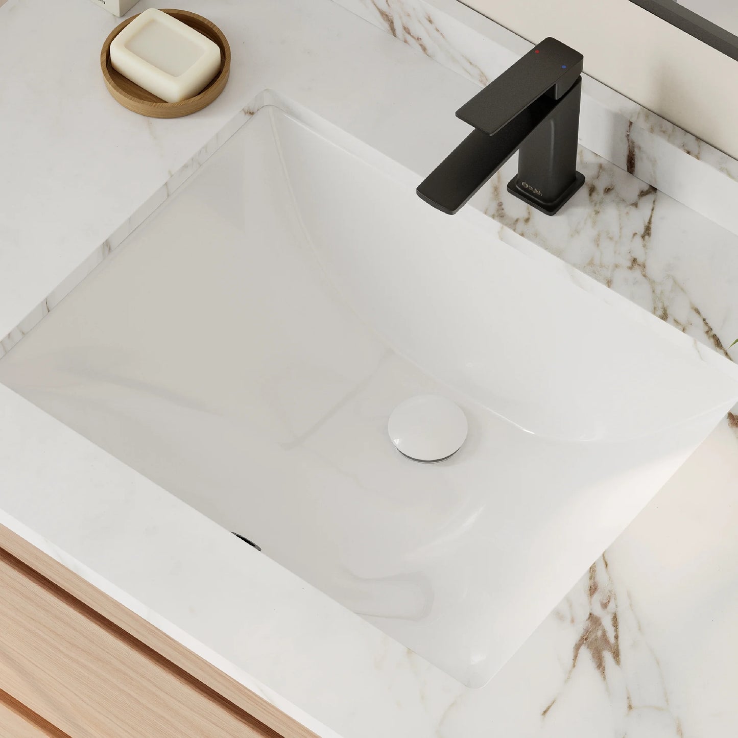 Stylish 21.25"W x 14.5"D White Rectangular Undermount Bathroom Sink P-203