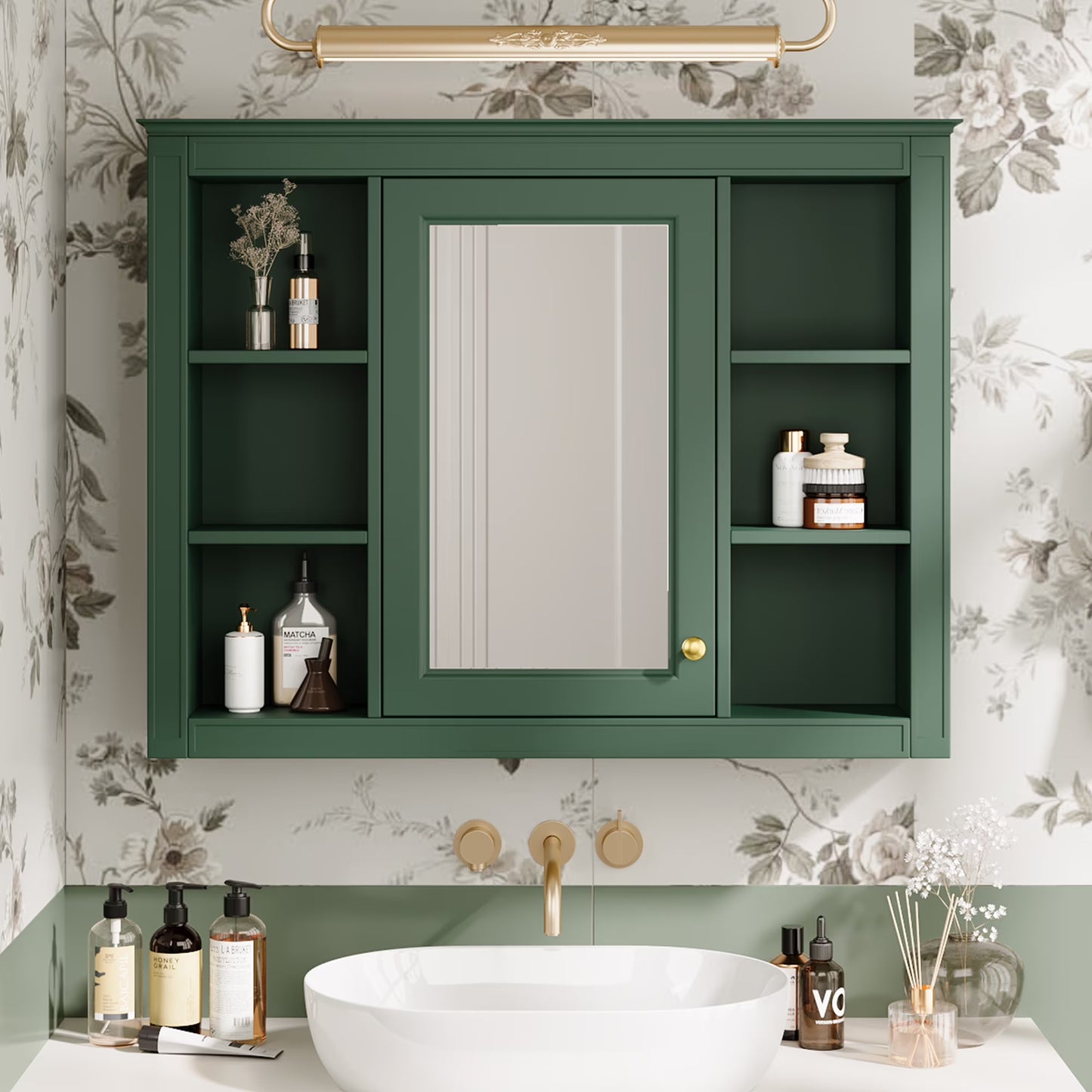 Euroco Wall Mounted Bathroom Mirror Cabinet Triple Door Vanity Storage with Concealed Shelves, Modern Design, Durable Construction, Easy Assembly