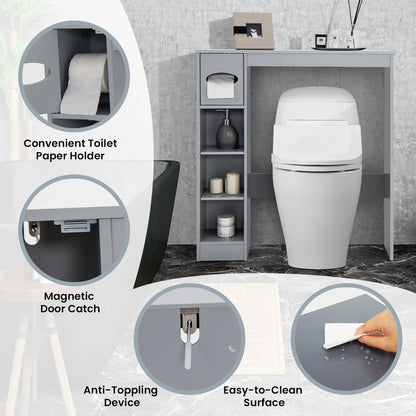Costway Wooden Over the Toilet Storage Cabinet Bathroom Space Saver w/Paper Holder Grey