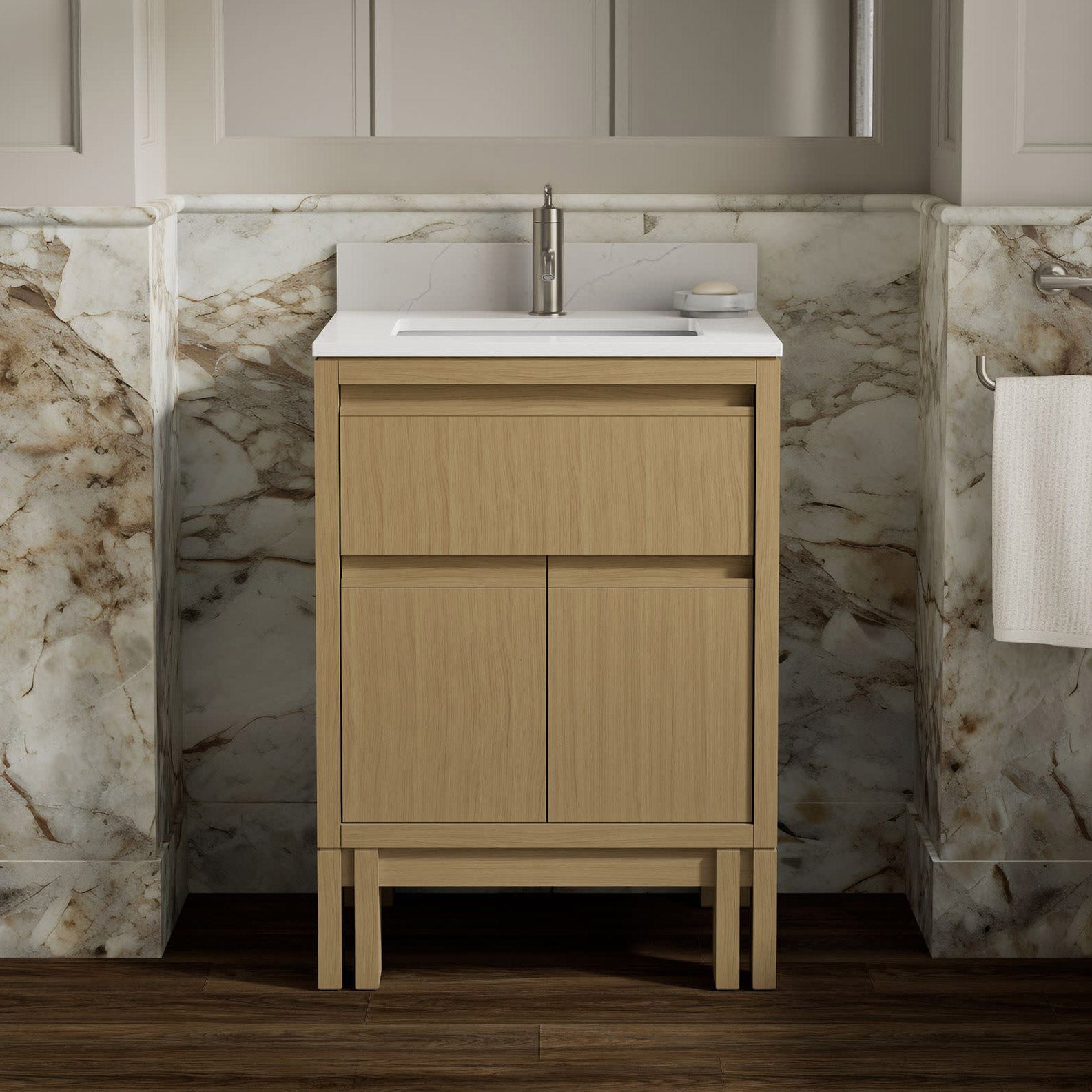 Kohler Solive Bathroom Vanity with Sink and Quartz Top in Oak
