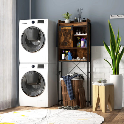 Topbuy Over The Toilet Storage Cabinet 4-Tier Bathroom Organizer w/Adjustable Shelves Sliding Barn Door & Toilet Paper Holder Rustic Brown
