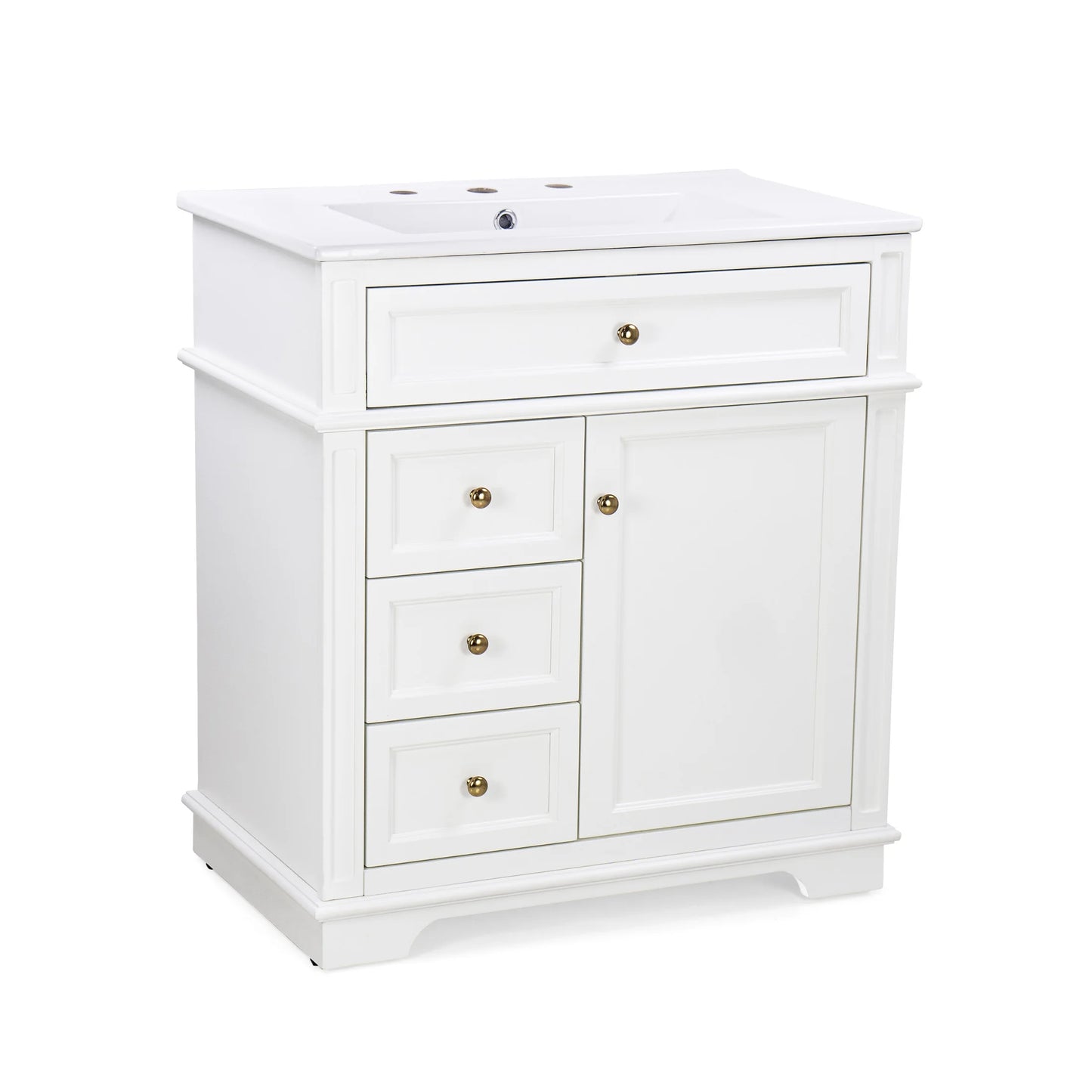 GDF Studio 30" Modern Bathroom Vanity with Sink Combo Set, 3 Drawers and A Tip-out Drawer, Door Shelf, White