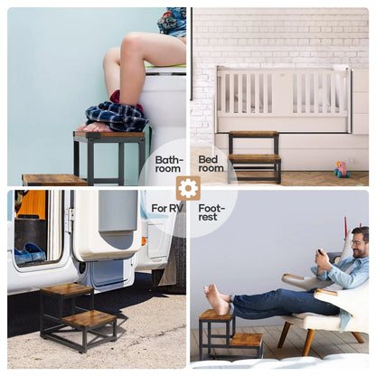 Wooden Step Stools for Adults Kids, Kitchen Step Stools, Heavy Duty 2 Step Stool for Adults, Foot Stool, Bathroom Stools