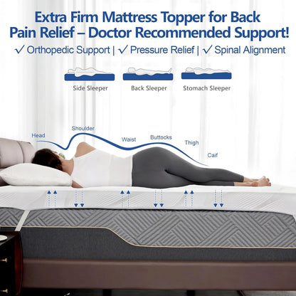 Extra Firm Mattress Topper Twin Size 3 Inch, Cooling Gel+Bamboo High Density Memory Foam Mattress Topper with Removable Ice Silk Cover,Firm Bed Topper for Pain Relief,No Smell,CertiPUR-US,74'' x 38''