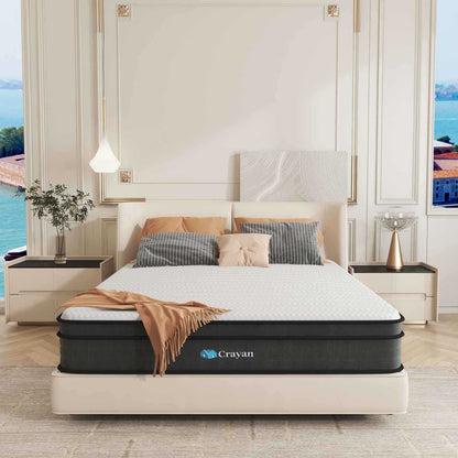 Crayan Full Mattress, 10 Inch Hybrid Mattress in a Box, Individually Wrapped Pocket Coils Innerspring Mattress with Motion Isolation and Pressure Relief, CertiPUR-US, 100 Nights Trial